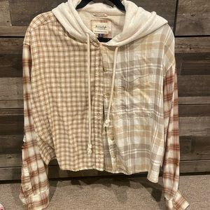 Aerie Cropped Flannel Shirt Hoodie